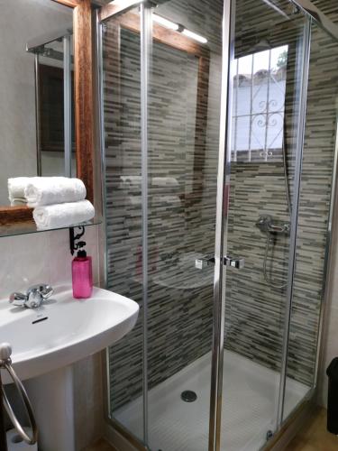 een badkamer met een douche en een wastafel bij Barlovento in La Canuta