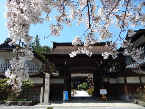 
a large building with a bunch of trees around it at Yochi-in in Koyasan

