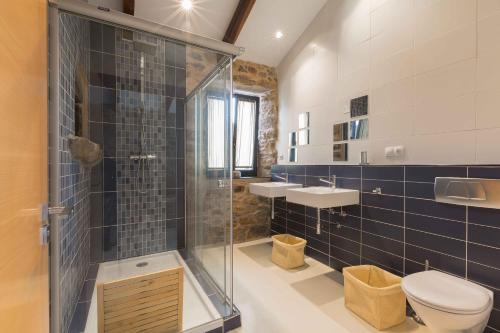 a bathroom with a shower and a toilet and a sink at Pedracuca - Costa da Morte in Neaño