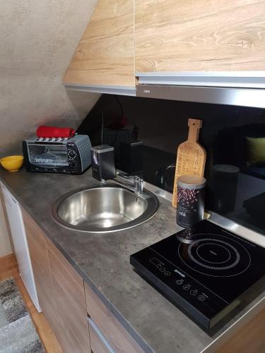 a kitchen counter with a sink and a stove at Kraljevi čardaci, apartman 7/53 in Kopaonik