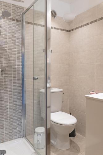 une salle de bain avec toilettes et douche dans l'établissement Duplex vue Piscine B, à Propriano