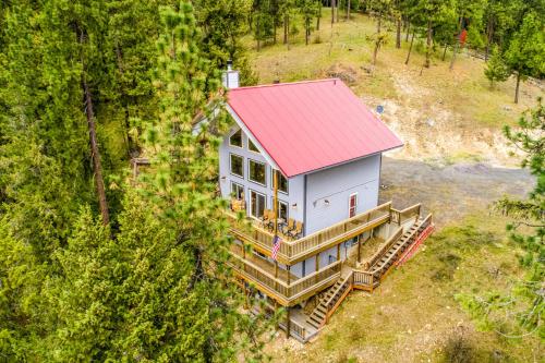 an overhead view of a house with a red roof at CDA Lakefront Retreat in Harrison