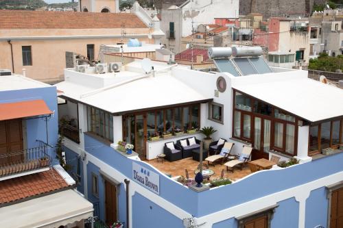 an aerial view of a building with blue and white at Diana Brown B&B Affittacamere in Lipari