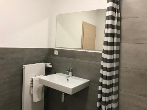 a bathroom with a sink and a mirror at Apartment No. 121 in Rottweil