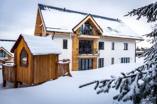 a log home in the snow at Ski Chalet Klínovec in Loučná pod Klínovcem