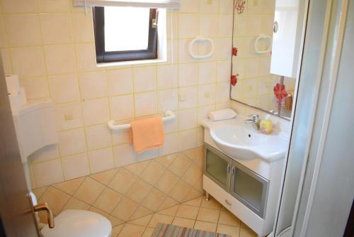 een badkamer met een wastafel en een toilet bij Apartments Pine Diver in Pinezici