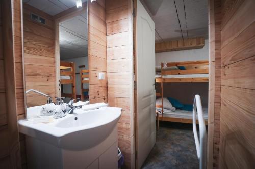 a bathroom with a sink and a bunk bed at Gite L'Aurienchon in Auris