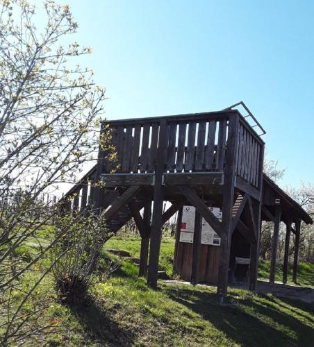 a wooden building sitting on top of a field at Ferienwohnung - Zimmervermietung Ringelmann in Dettelbach