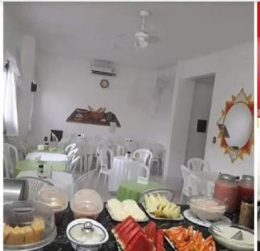 eine Küchentheke mit vielen Speisen darauf in der Unterkunft hotel encontro das aguas in Santarém