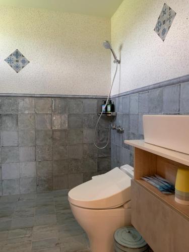 a bathroom with a toilet and a shower at 維瓦利 in Sanxing