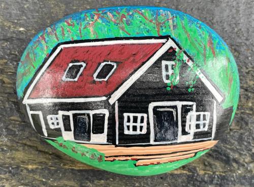 a painting of a house on a rock at Gastenverblijf Oostdijk in Goedereede