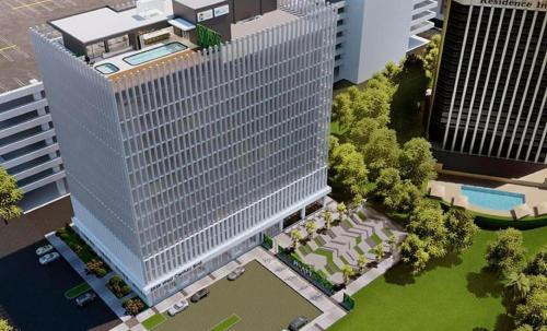 an overhead view of a tall building in a city at Hyatt House LAX Century Blvd in Los Angeles