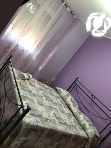 a bed in a room with purple walls at Hotel Degli Amici in Sant'Egidio del Monte Albino