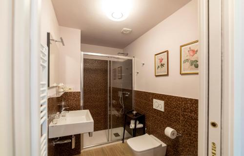 a bathroom with a toilet and a sink and a shower at Agriturismo dalla Mimmi in Dolceacqua