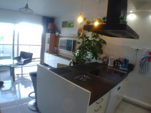 a kitchen with a sink and a counter top at Liège centre 13 Quai Godefroid Kurth POUR 2 PERS à 25 min gare Guillemins in Liège
