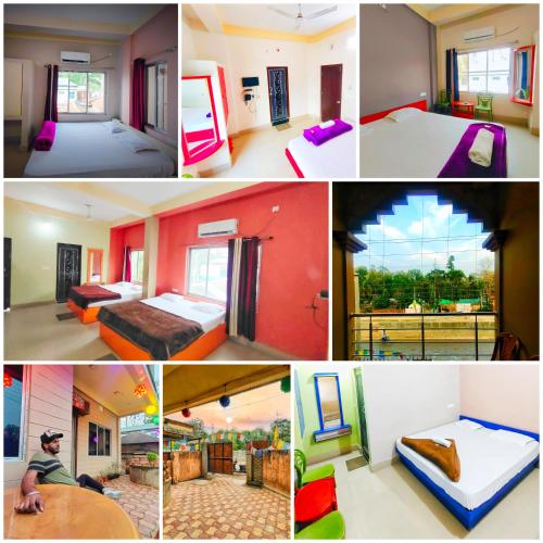 a collage of photos of a hotel room at Green Earth Resort in Lataguri