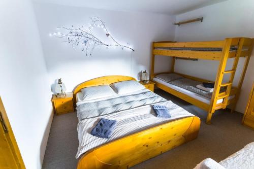 1 Schlafzimmer mit 2 Etagenbetten und einer Leiter in der Unterkunft Chalupa v Štefanovej in Žilina