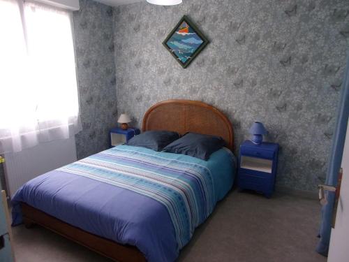 1 dormitorio con 1 cama y 2 mesitas de noche en agapanthe, en Crozon