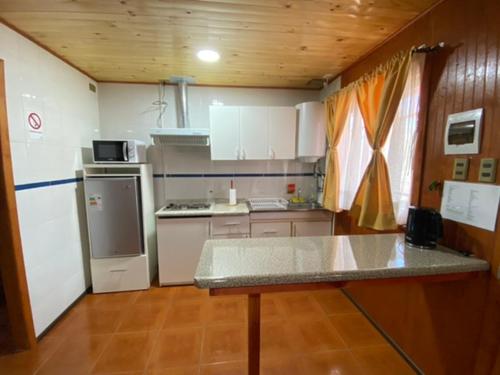 una cucina con un frigorifero bianco e un piano di lavoro di Depto N°3 Temuco Centro a Temuco