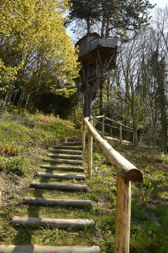 eine Treppe, die zu einem Baumhaus führt in der Unterkunft SHERWOOD TREE in Étretat