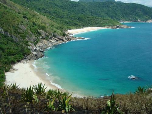 vistas a una playa con agua azul y árboles en ReCanto dos Passáros - Guaratiba en Pedra de Guaratiba