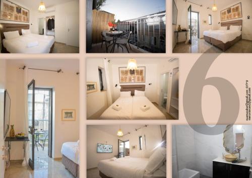 een collage van foto's van een hotelkamer bij Eden Boutique Rooms in Front of The Walls in Jeruzalem