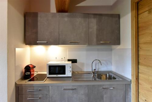 a kitchen with a sink and a microwave at ALTESTANZEOSTANA in Ostana