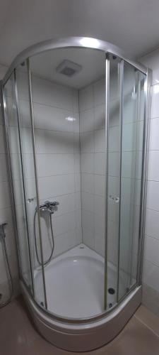 een douche met een glazen omhulsel in een badkamer bij PURE NATURE in Visoko