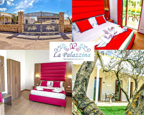 a collage of photos with a bed and a tree at La Palazzina Bed & Breakfast in Porto Cesareo