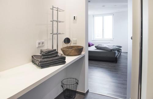 Dapur atau dapur kecil di Luxus Suite im Herzen von Kempten***** +Parkplatz