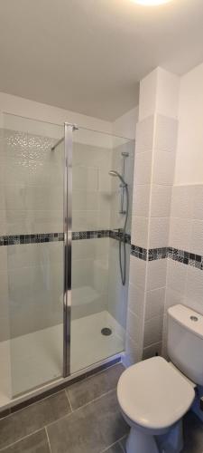 une salle de bain avec douche et toilettes dans l'établissement LA LAVANDE - Hyper centre - Wifi, à Cassis