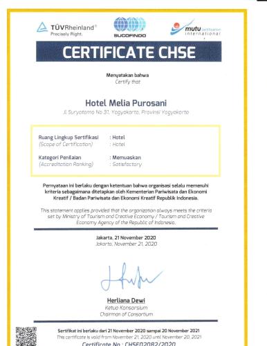 a screenshot of the certificate clinic website at Melia Purosani Yogyakarta in Yogyakarta
