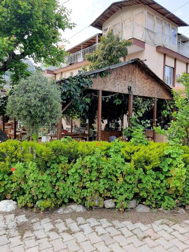 a hedge of plants in front of a building at Rosemary Pansiyon in Cıralı