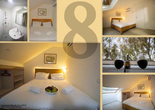 uma colagem de fotografias de um quarto de hotel com uma cama em Eden Boutique Rooms in Front of The Walls em Jerusalém