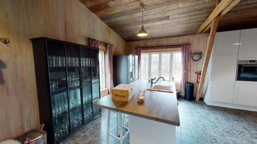 a kitchen with a counter top in a room at Herrenhaus Gut Neuruppersdorf in Timmendorfer Strand