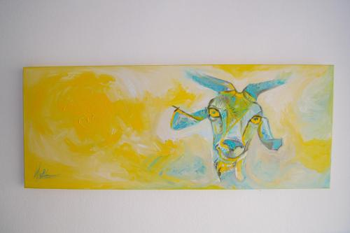 a painting of a horse on a yellow background at Capra Vecinului in Târgu-Mureş