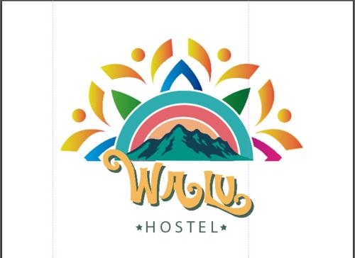 Een logo voor een hostel met een berg en een regenboog. bij Walu Hostel in Guasca