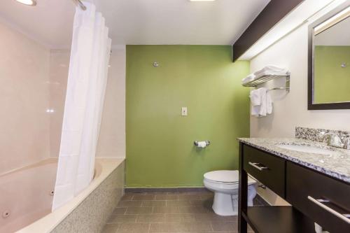 uma casa de banho com um WC e uma parede verde em Sleep Inn Little River - North Myrtle Beach em Little River