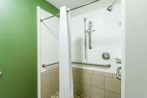 a shower in a bathroom with a green wall at Sleep Inn & Suites Smithfield near I-95 in Smithfield