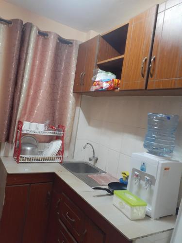 a kitchen counter with a sink and a microwave at Royal studio in Kitengela in Athi River