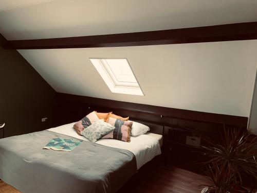 a bedroom with a bed with a skylight at B&B Pont in Wessem