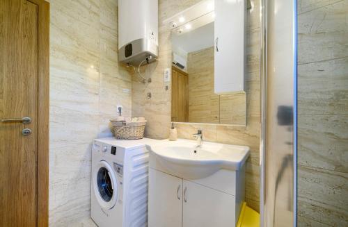 une salle de bain avec une machine à laver et un lavabo dans l'établissement Apartment Banjada, à Žaborić