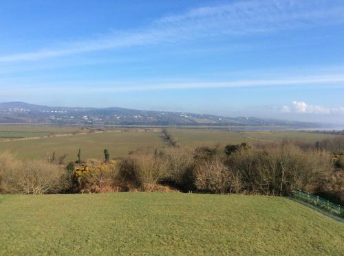 un campo con césped verde y árboles a lo lejos en Ardaobhainn, en Letterkenny