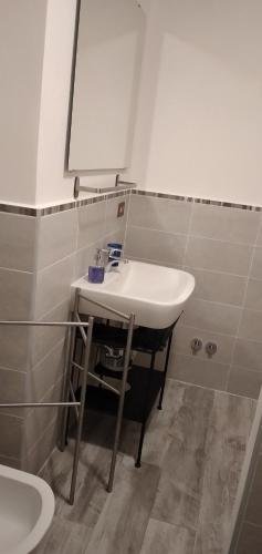 ein Bad mit einem Waschbecken und einem WC in der Unterkunft Monolocale in villa in Castiglioncello