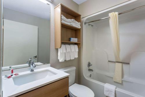 y baño con lavabo, aseo y ducha. en Microtel Inn & Suites by Wyndham Matthews/Charlotte, en Matthews