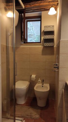 a bathroom with a toilet and a sink at Zaccheo 9 in Pitigliano