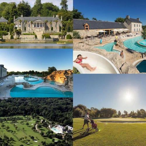 un collage de photos d'une maison et d'une piscine dans l'établissement Mobilhome tout confort R10 domaine de lanniron, à Quimper