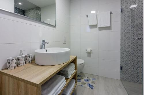 ein weißes Badezimmer mit Waschbecken und Toilette in der Unterkunft Apartments Zorica in Dramalj