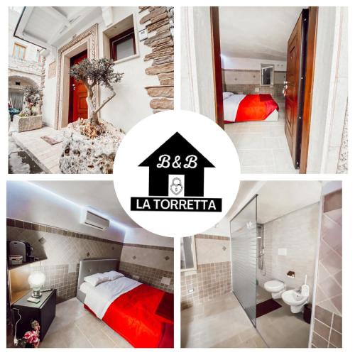 a collage of four pictures of a hotel room at La Torretta in Santeramo in Colle