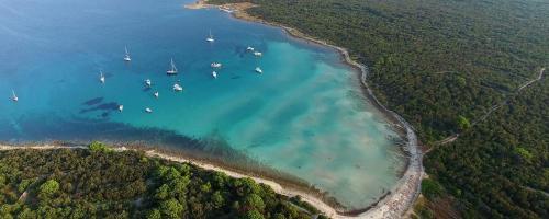an aerial view of a beach with boats in the water at House Sun and Sea in Olib